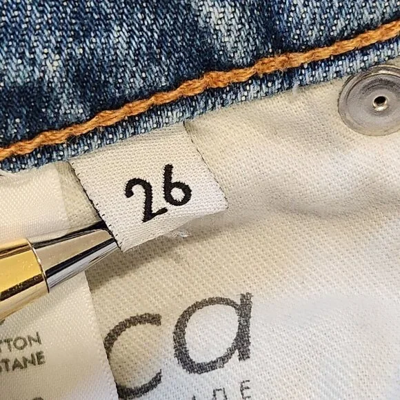 Etica Brigitte Mid Rise Crop‎ 26 Blue Straight Leg Distressed Organic Cotton - Picture 3 of 11